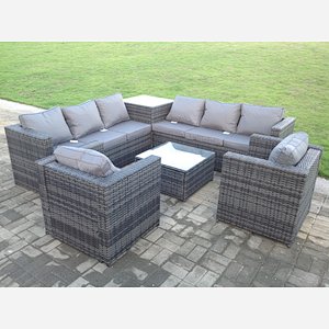 8 Seater Rattan Sofa Set With 2 Coffee Table And 2 Chairs