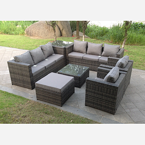 9 Seater Dark Grey Mixed Rattan Garden Furniture Sofa Set