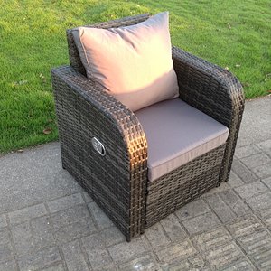 Single Reclining Rattan Armrest Chair Patio Outdoor Garden Furniture With Cushion