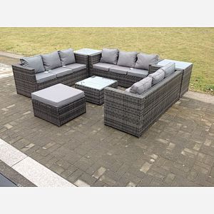 10 Seater Outdoor Lounge Sofa Garden furniture Rattan Sofa Set with Table Set Grey