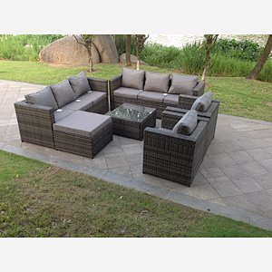 9 seater rattan sofa set table chairs outdoor garden furniture patio grey
