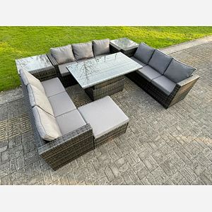 U shape rattan outdoor sofa 10 seater with adjustable dining table