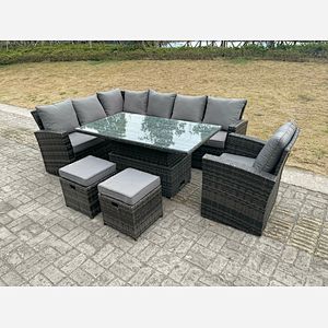 High Back Rattan Garden Furniture Sets Rising Table Dark Grey Mix 2 Options