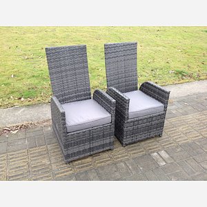2 pc single reclining rattan garden chair dark grey mixed with seat cushion