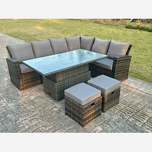 High Back Rattan Garden Furniture Sets Rising Table Dark Grey Mix 2 Options