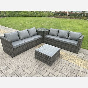 6 Seater Wicker Outdoor Rattan Garden Furniture Sets 2 Coffee Table Dark Grey