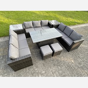 U shape rattan outdoor sofa 11 seater with adjustable dining table