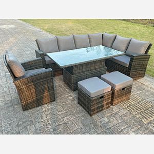 High Back Rattan Garden Furniture Sets Rising Table Dark Grey Mix 2 Options