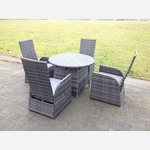 2-6 Seater Reclining Round Rattan Table Chair Dining Set Dak Grey Mixed