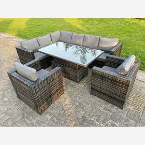 8 Seater Rattan Garden Furniture Set Rising Adjustable Uplift Dining Table 2 Option