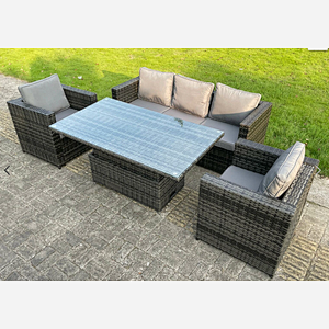 5 Seater Rattan Sofa Chair With Rising Table Sets Outdoor Garden Furniture