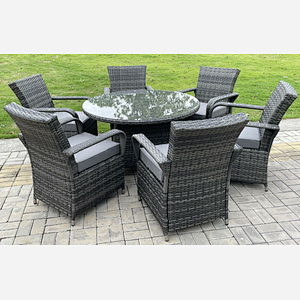 2/4/6 Option Rattan Garden Furniture Dining Sets Chairs Dark Grey Mix Outdoor Patio