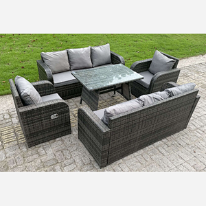 Rattan Garden Furniture Set 8 Seater Wicker Outdoor Lounge Sofa with Cushions Reclining Chair Rectangular Coffee Table Dark Grey Mixed