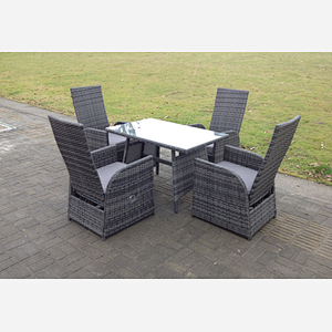 (4 chairs+rectangular table(clear glass)) reclining rattan dining set patio garden furniture