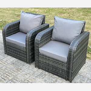 Rattan Arm Chair 2PC Reclining Polyrattan Sofa Patio Outdoor Garden Furniture With Cushion Dark Grey Mixed