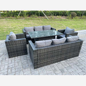 8 Seater Outdoor Rattan Garden Furniture Set Polyrattan Sofa Height Adjustable Table Sets Lounge Chairs Dark Grey