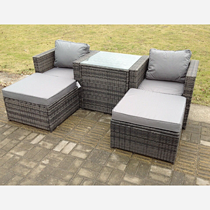 Rattan Sofa Chair Footrest Garden Patio Furniture Set with Coffee Table