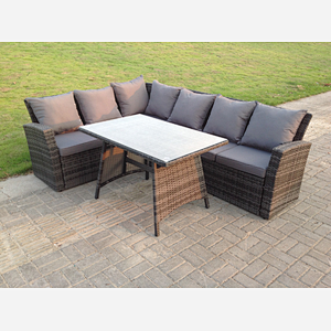(left L shape) high back rattan dining table corner sofa grey