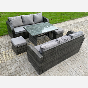 Rattan Garden Furniture Set 8 Seater Outdoor Lounger Polyrattan Sofa with Cushions Footstool Table Bistro Set for Lawn, Patio,Dark Grey Mixed