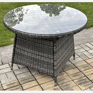 Fimous Round Outdoor PE Rattan Dining Table Garden Furniture Accessory ClearTempered Glass