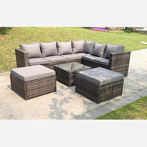 Fimous 8 Seater Grey Rattan Sofa Set Coffee Table Ottoman Garden Furniture Outdoor