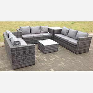 Fimous 9 Seater U Shape Rattan Garden Furniture  Set Patio Outdoor Lounge Sofa With Footstool Dark Grey Mixed