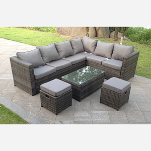 Fimous 8 Seater Rattan Corner Sofa Set Coffee Table Stool Garden Furniture Outdoor