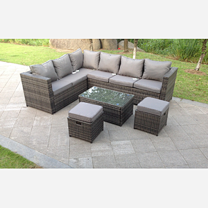 Fimous 8 Seater Grey Rattan Corner Sofa Set Coffee Oblong Coffee Table Outdoor Garden Furniture Patio