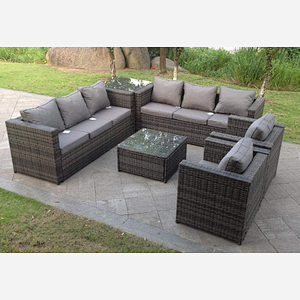Fimous 8 Seater Grey Rattan Sofa Set Coffee Table Arm Chair Outdoor Garden Furniture