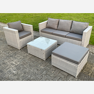 Fimous 5 Seat Light Grey Lounge Outdoor PE Rattan Garden Furniture Set Wicker Sofa Set Square Coffee Table With Armchair