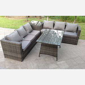 Fimous 6 Seater Grey Rattan Sofa Dining Set 2 Tables Garden Furniture Outdoor