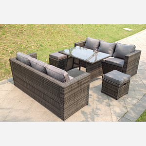 Fimous 8 Seater Lounge Rattan Sofa Set Dining Table Stools Outdoor Garden Furniture