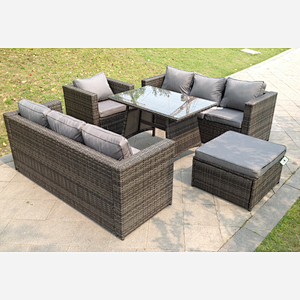Fimous 8 Seater Lounge Rattan Sofa Dining Set Table Chair Ottoman Garden Furniture Outdoor