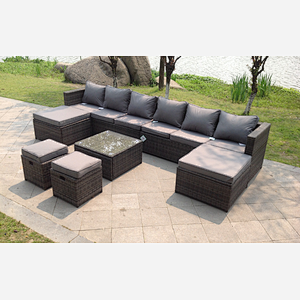 Fimous Lounge Couch Rattan Corner Sofa Set Coffee Table Stools Garden Furniture Outdoor