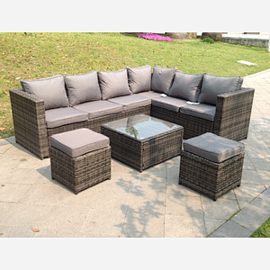 Fimous 8 Seater Grey Rattan Corner Sofa Set Coffee Table Garden Furniture Outdoor