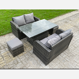 Fimous PE Rattan Garden Furniture Sofa Set Dining Table Height Adjustable Rising lifting Table Two Seater Double Love Sofa
