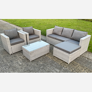 Fimous Light Grey Lounge Outdoor PE Rattan Garden Furniture Set Wicker Sofa Set Oblong Coffee Table With 2 Armchair