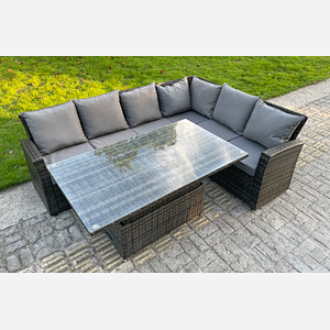 Fimous PE Rattan Corner Garden Furniture High Back Sofa Set Adjustable Rising Lifting Table Set 6 Seater
