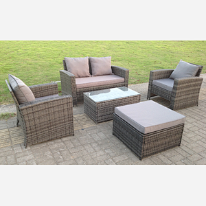 Fimous 5 Seater Grey Mixed High Back Rattan Sofa Set Coffee Table Garden Furniture Outdoor
