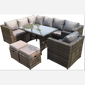 Fimous 9 Seater Grey Rattan Corner Sofa Set Dining Table Chair Foot Rest Garden Furniture Outdoor