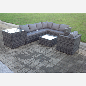 Fimous Rattan Corner Sofa Set Garden Furniture With Chair Coffee Table And Side Table