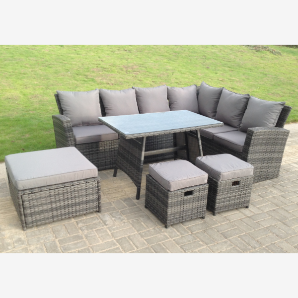 Fimous 9 Seater High Back Rattan Garden Furniture Set Corner Sofa With ...