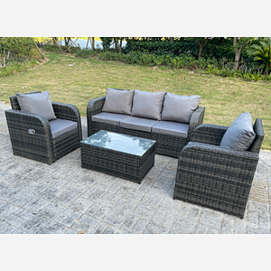 Fimous PE Rattan Garden Furniture Set Adjustable Chair Sofa Lounge Sofa Set Oblong Coffee Table