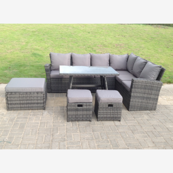 Fimous 9 Seater High Back Rattan Garden Furniture Set Corner Sofa With ...