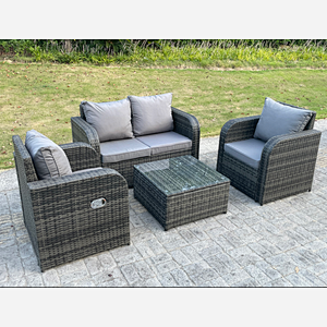 Fimous PE Rattan Garden Furniture Set Adjustable Chair Sofa Double Love Seat 2 Seater Sofa Square Coffee Table