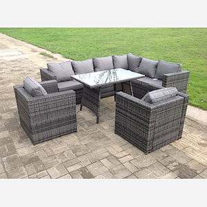 Fimous Rattan Corner Sofa Set Garden Furniture With 2 Chairs And Dining Table Right Hand