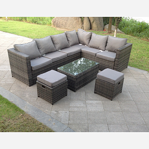 Fimous 8 Seater Rattan Corner Sofa Lounge Sofa Set With Rectangular Coffee Table 2 Stool And Chair Right Hand