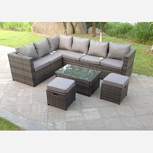Fimous 8 Seater Rattan Corner Sofa Lounge Sofa Set With Rectangular Coffee Table 2 Stool And Chair Left Hand