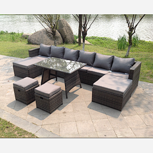 Fimous Lounge Rattan Garden Furniture Sets Dining Table Big Footstools And Small Stools