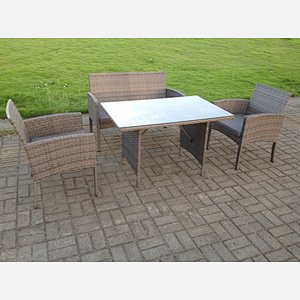 Fimous 4 Seater Grey Mixed Rattan Sofa Set Dining Table Garden Furniture Outdoor